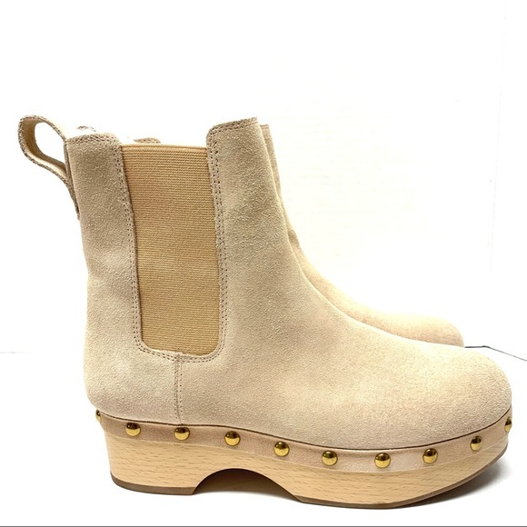 NWOT J. Crew Faux Fur‎ Lined Chelsea Clog Studded Boot Suede Bronzed Clay Size 5 - Picture 2 of 9